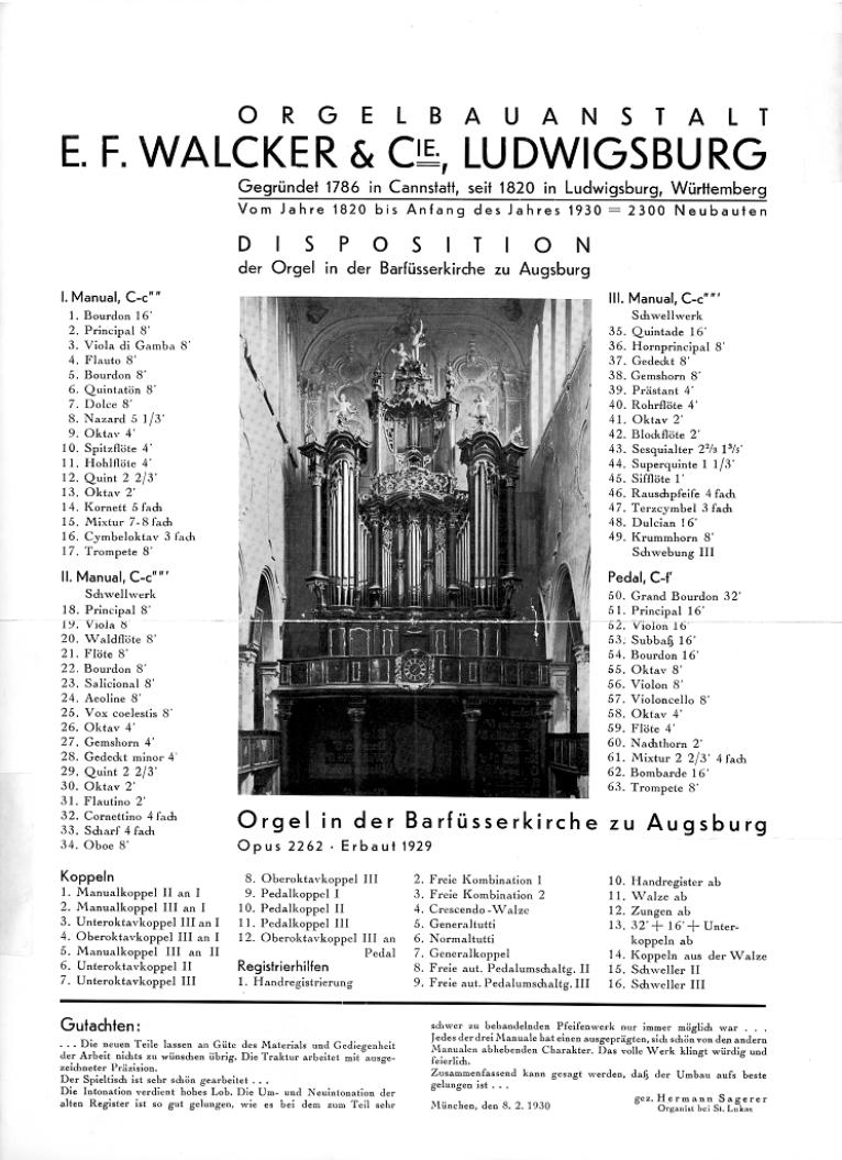 Augsburg - barfüsserkirche - orgel Stein